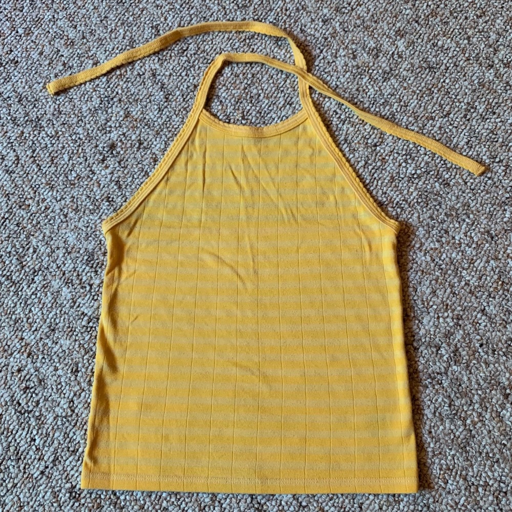 American Eagle Yellow Stripped Tie Halter Tank Top